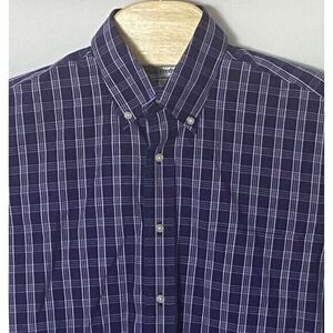 Paul Fredrick Mens Shirt Med 15 1/2-3 Purple‎ Check Long Sleeve No Iron